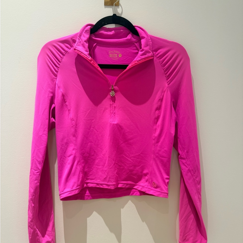 Lilly Pullitzer Athletica Vibrant Pink Long Sleeve Cropped Top